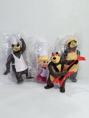 Masha and the Bear 4 piece Set figures 3 New in Pkg 1 Used